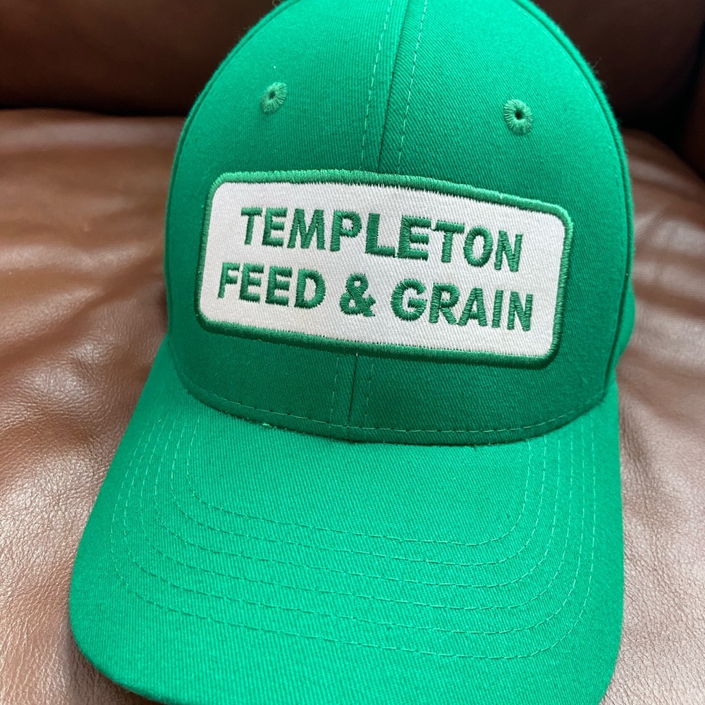 Green and White Templeton Feed & Grain Hat with Embroidered Text